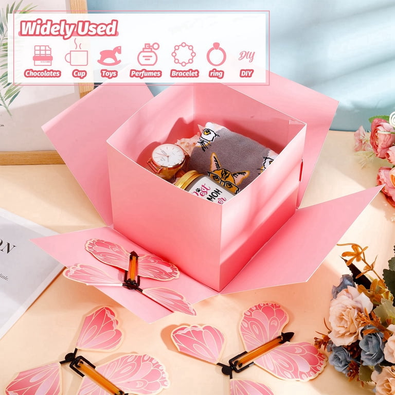 Armscye Butterfly Explosion Gift Box, DIY Flying Butterfly Surprise Box with Flying Butterfly Toy, Blank Card and Raffia, Exploding Birthday Box for