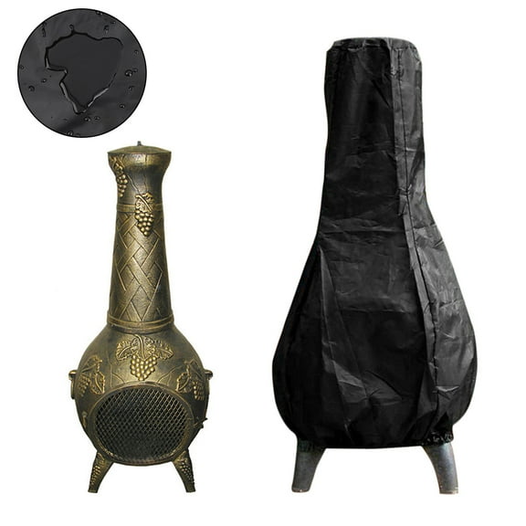 Fznkrag Large Chiminea Cover, Outdoor Heavy Duty Waterproof Garden Patio Heater Cover, Black Chimney Furniture Cover Protector