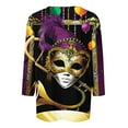 thumbnail image 4 of QATAINLAV 3/4 Length Sleeve Womens Mardi Gras Tops Sequin Print New Orleans Carnival Themed Tee Shirt Fat Tuesday Parade Blouse Multicolor L, 4 of 6