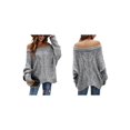 thumbnail image 3 of Women Off Shoulder Sweater Long Sleeve Knit Sweater Loose Pullover Jumper Tops Grey XL, 3 of 7