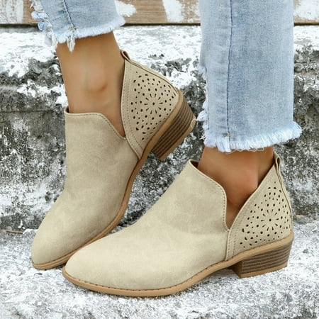 

Women‘s Ankle V Cut Short Boots Hollow Out Chunky Heel Pointed Toe Shoes Women‘s Footwear