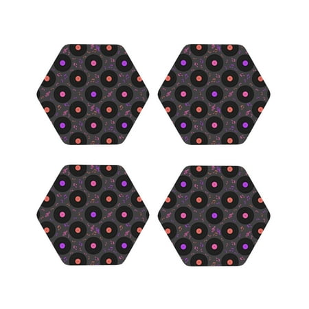 

Fuzoiu Vinyl Records Musical Notes Print Leather Coasters Set Drink Coasters Set of 4 for Tabletop Protection Durable PVC Coasters Home Décor and Housewarming Gift-Hexagon