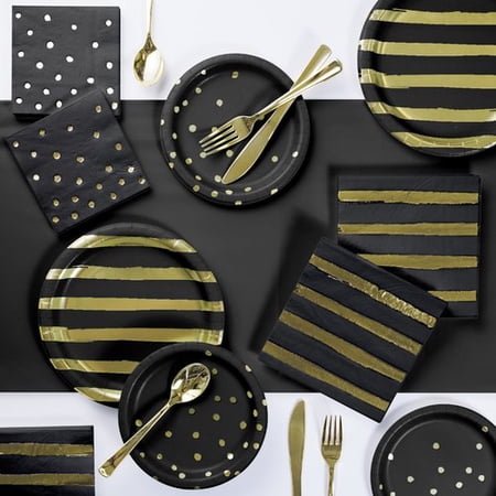 Black And Gold Foil Party Supplies Kit For 8 Guests Walmart Com