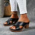 thumbnail image 3 of Mepaouo Womens Wedge Sandals Leather Dressy Walking Casual Slip on Summer Shoes Chunky Heel Slides, 3 of 6