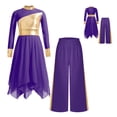 thumbnail image 6 of iiniim Girls Praise Dance Dress Long Sleeve Church Robe With Palazzo Pants Outfit Worship Liturgical Dancewear Purple 12, 6 of 7