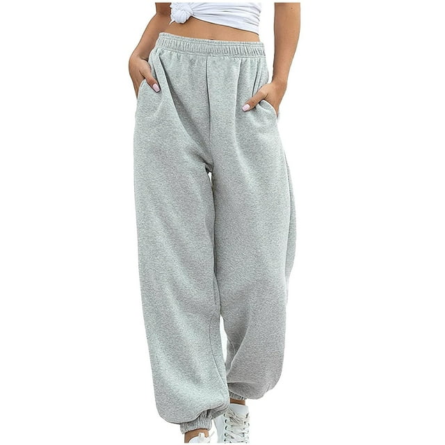 Fgnfyis Pantalon de Survêtement pour Femmes Bas Joggers Pantalon Entraînement Taille Haute Pantalon de Yoga avec Poches Sans Cordon_gris P