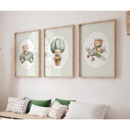 Vintage Bear Nursery Wall Art, Bear Nursery Prints, Vintage Nursery, Boy Nursery Decor, Sage Green, Baby Boy Shower Gift 440D, Poster Only