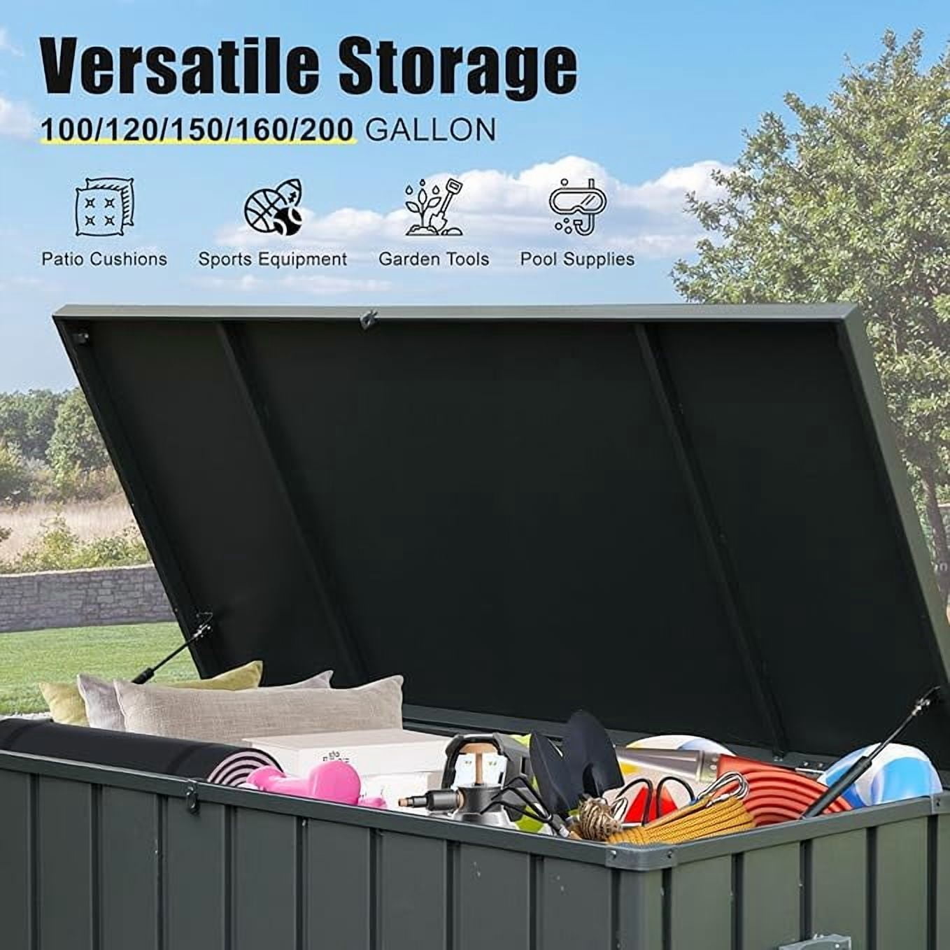 TOTAL Outdoor 200 Gallon Outdoor Deck Box,Waterproof & Rodent-Proof Steel-Reinforced Deck Container,Hydraulic Safety Lid with Lock,Patio, Garden, Pool Equipment Organizer,Dark Gray