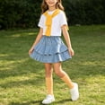 thumbnail image 5 of Daiosportswear Girls 4 Piece Summer Outfit Set, Crew Neck Tee Detachable Scarf Tiered Ruffle Denim Skirt Knee High Socks for 3-16Y Yellow 15-16 Years, 5 of 9