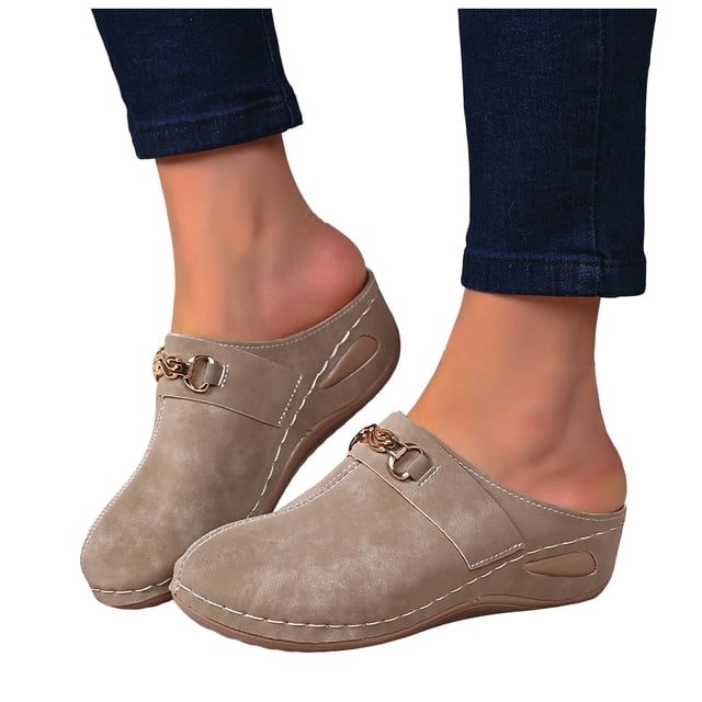 Wedge Suede Clogs for Women Retro Closed Toe Mules Comfortable Dress Slides Soft Soled Backless Platform Sandals Brown Size 9