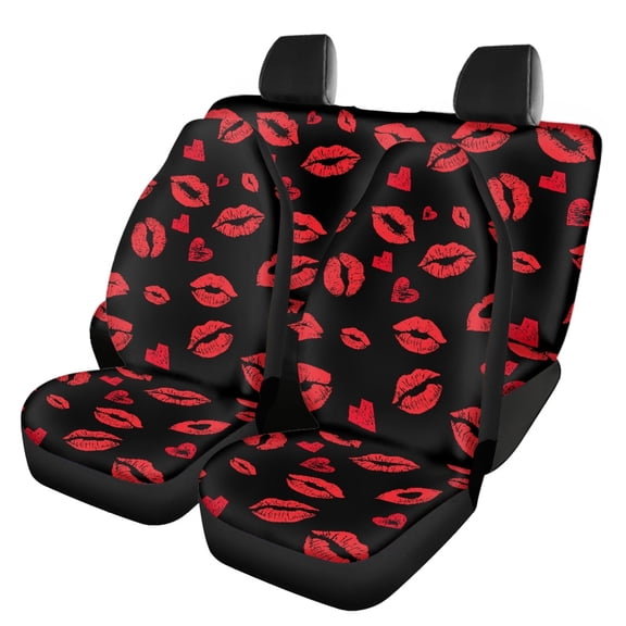 Pzuqiu Lips Heart Car Seat Covers Full Set Easy to Install Seat Covers for Cars Interior 3 Pieces Front and Rear Seat Cover Set Fit for Sedans Trucks