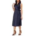 thumbnail image 4 of INSPIRE CHIC Women's Satin Bodycon Dress Summer 2023 Tie Waist V Neck Sleeveless Midi Dresses Navy Blue S, 4 of 5