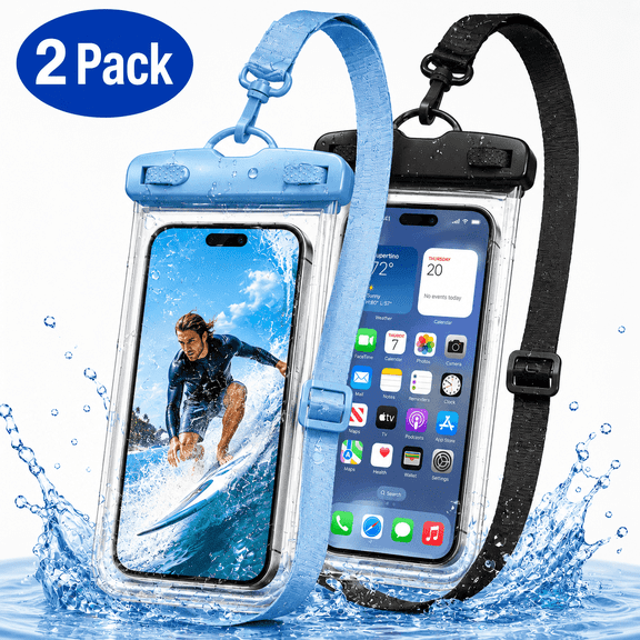 Waterproof Phone Pouch, 8” Large Clear PVC Dry Bag with Double Seal and Adjustable Lanyard for Beach, Cruise, Pool and Swimming, Fits iPhone, Samsung and Android Phones