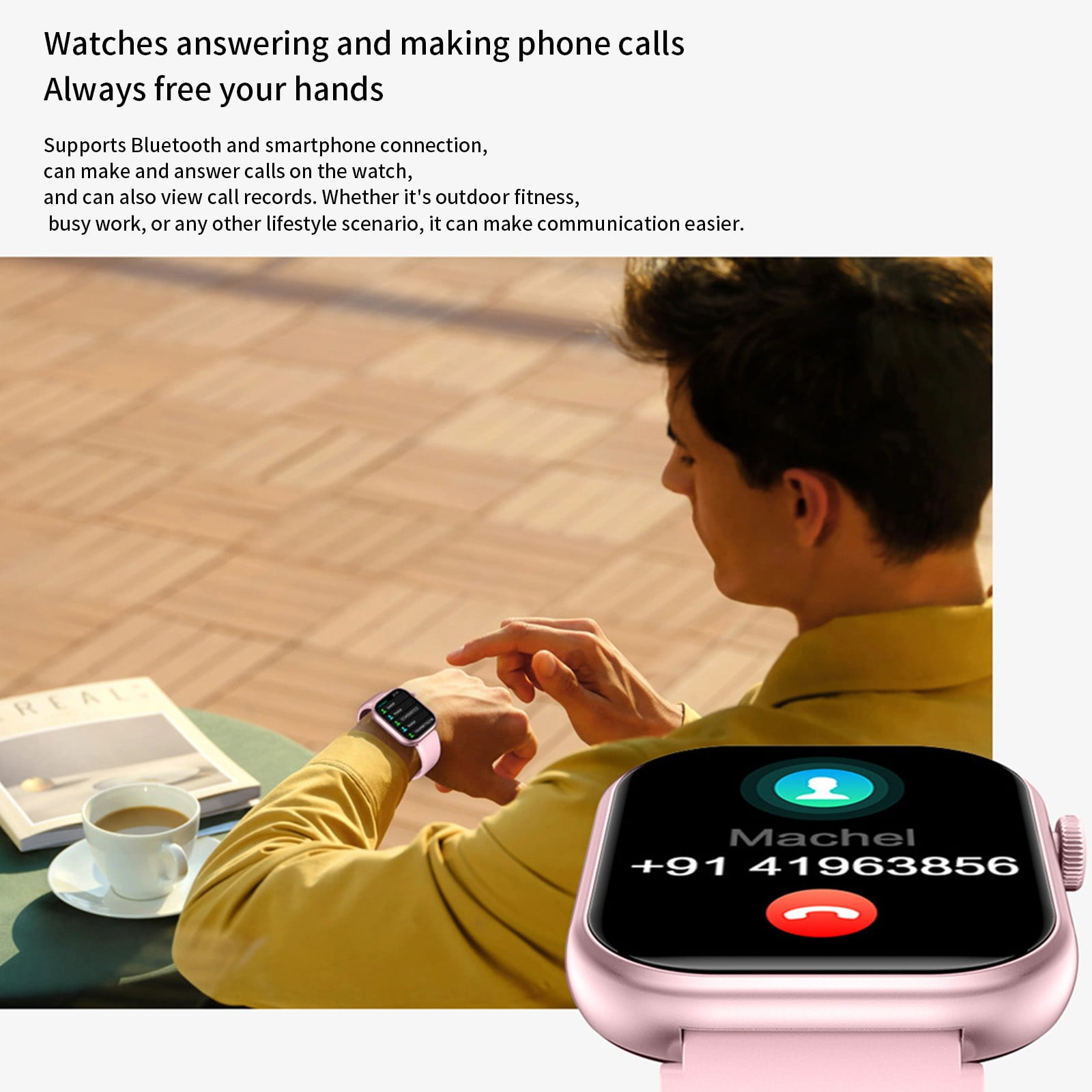 SPOORYYO Smartwatch with Call Reminder, HD Screen, Bluetooth Music, Long Battery Life, IP67 Waterproof, Multiple Dials, Sedentary & Sleep Monitoring - Compatible with Android & iOS