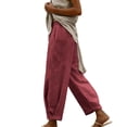thumbnail image 6 of QUNYINEY Casual Pants for Women Wide Leg Cotton Linen Casual Summer Pants with Pockets Relaxed Fit Wine S, 6 of 9