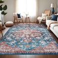 thumbnail image 4 of Oriental Washable Rugs 8x10 Non-Slip Soft Bedroom Rug, Low Pile Stain Resistant Floor Carpet for Living Room, Vintage Distressed Accent Rug, Medallion Floral Printed Rug, Blue, 4 of 10