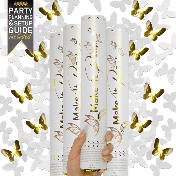 Canon à confettis de célébration PRIMEPURE (souffleurs de confettis en  forme de papillon blanc et doré) pour un anniversaire, une remise de  diplôme, le réveillon du Nouvel An 