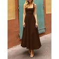 thumbnail image 3 of Brown Square Neck Spaghetti Strap A-Line Maxi Dress For Evening Party Wedding Spring Summer, 3 of 8