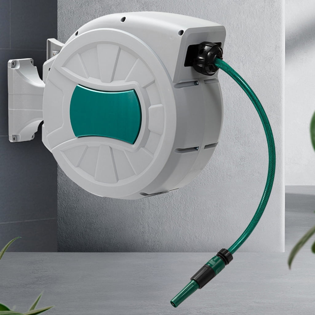 Automatic Retractable Garden Hose Reel, Wall-Mount 180° Swivel for Car Washing
