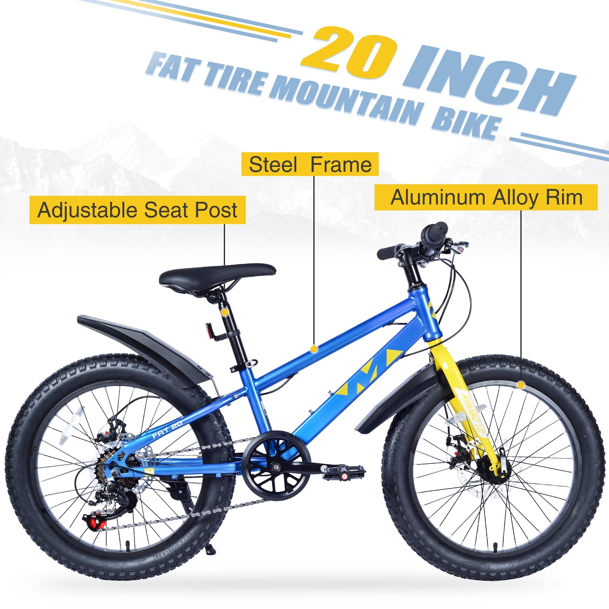 Harmie 20 Inch Mountain Bike Adult Bicycle Steel Frame 7 Speed Disc Brakes City Commuter Outdoor Fitness Bike Blue