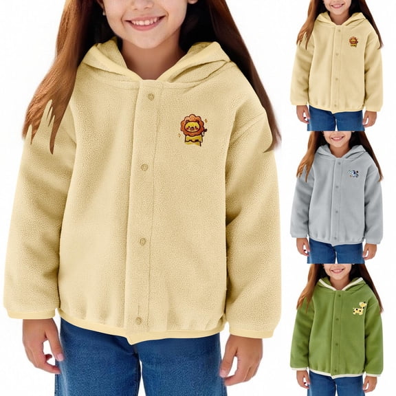 Bixock Toddler Girls Fleece Jackets Girls Winter Coats Kids Fleece Coat Outerwear Graphic Print Long Sleeve Hooded Button Front Thermal Fall Winter Jacket for Kids 1-6Years