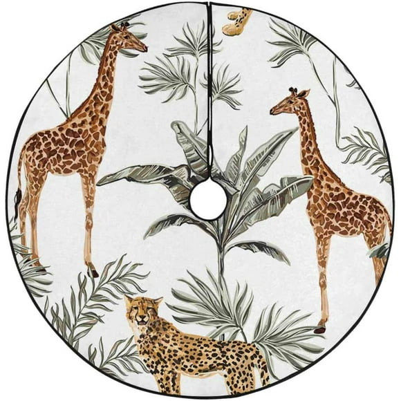 RYLABLUE Tropical Tree Giraffe Lion Xmas Christmas Tree Skirt Stand Mat for Holiday Party Decoration Indoor Outdoor 48 inches