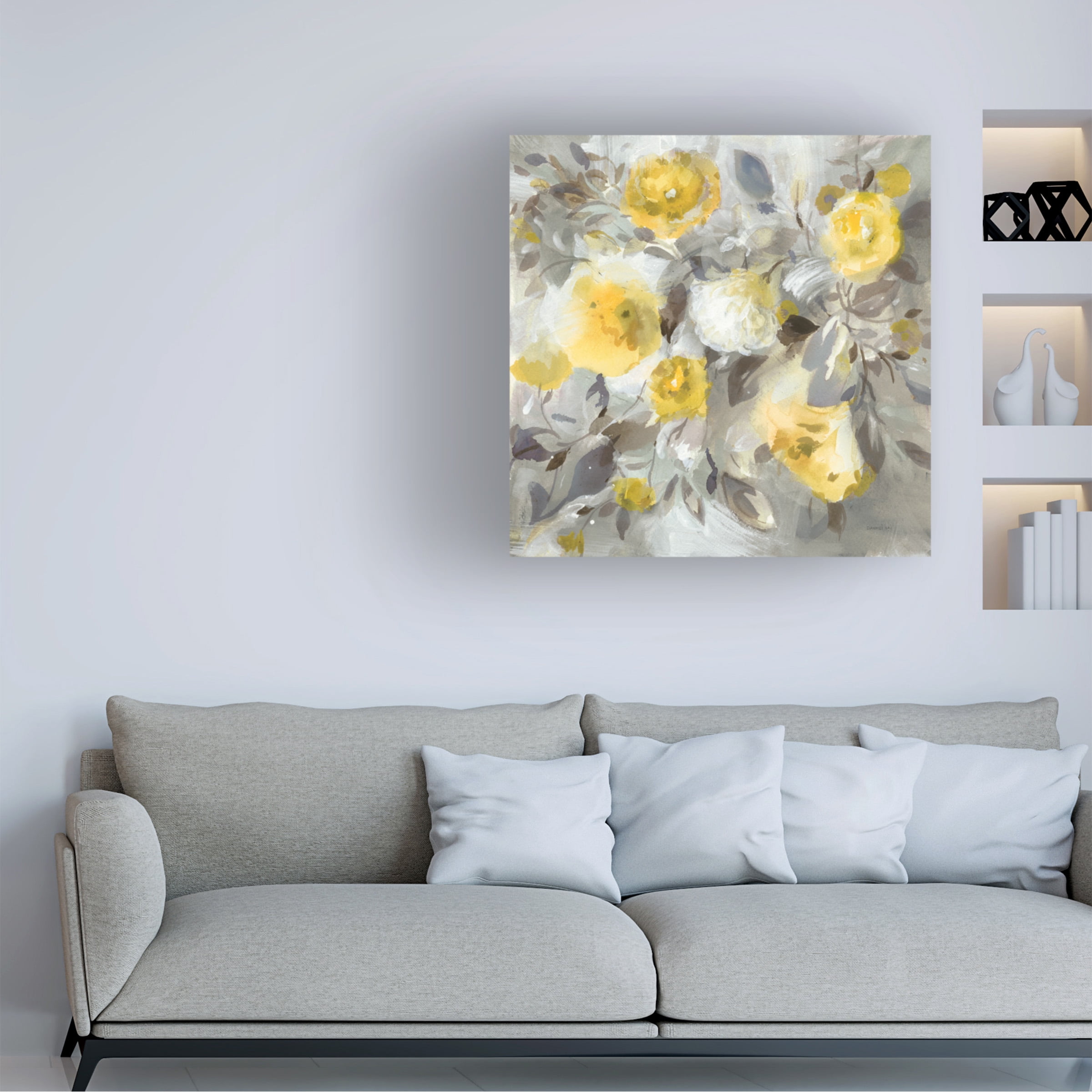Danhui Nai 'Floral Uplift Yellow Gray' Canvas Art