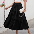 thumbnail image 4 of Wutalume Women's Fashion Summer Bohemian Solid Color Elastic Waist A-Line Pocket Half Length Skirt, Casual and Beachwear Style,Black L, 4 of 7