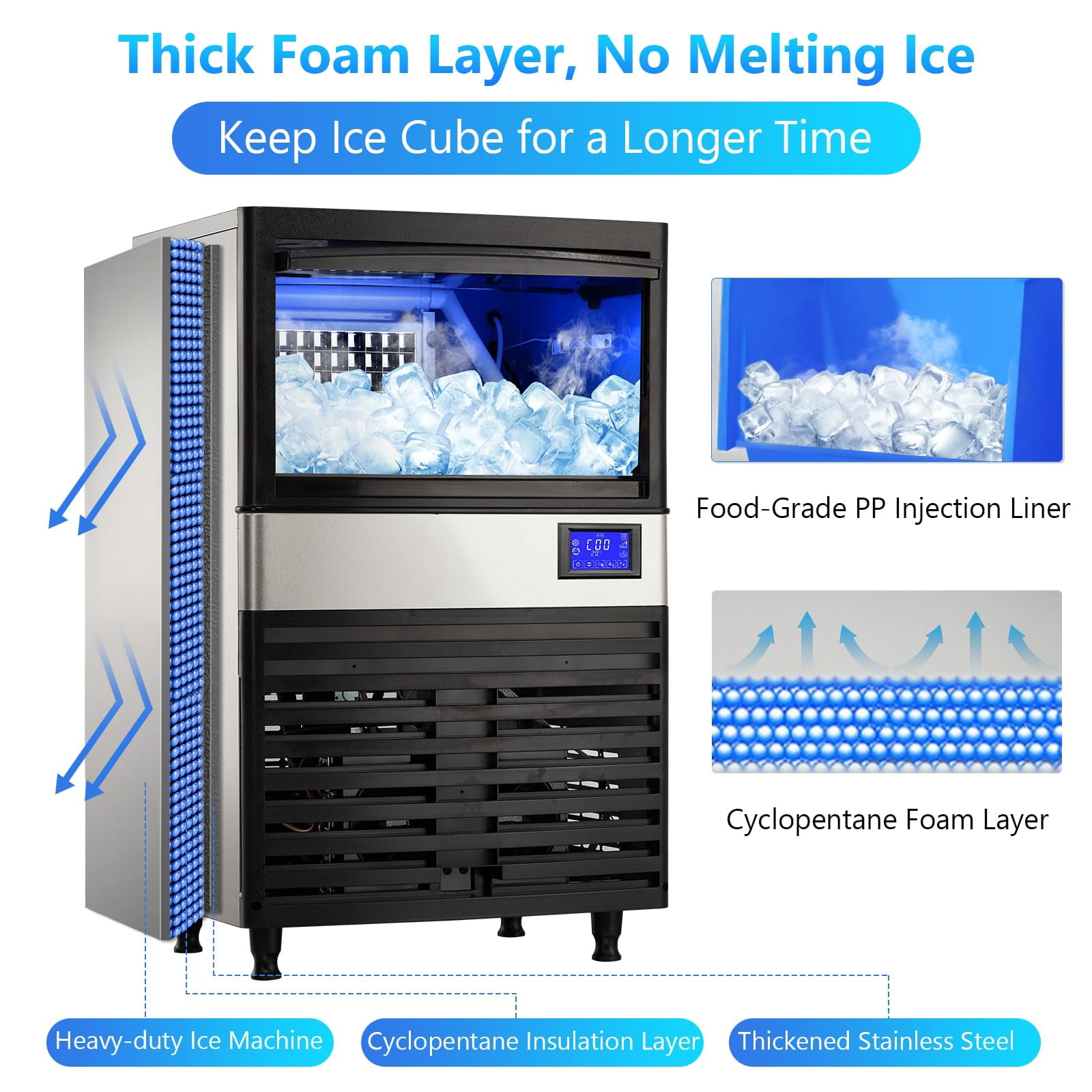 EastVita Multi-style Commercial Ice Maker Machine, with Storage Bin, Clear Ice Cubes, Counter Freestanding Ice Machine for Home/Party/Bar/Restaurant