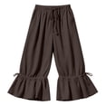 thumbnail image 5 of Karymi Jean Shorts Womens Drawstring Elastic Waist Ruffle Hem Cropped Wide Leg Beach Pants, Adjustable Tie Cuff Casual Anckle Trousers with Side Pockets Workout Shorts Women, 5 of 9