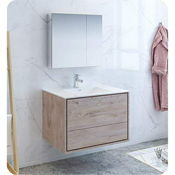 Fresca Catania 36 Rustic Natural Wood, Rustic Bathroom Vanity Mirror Cabinet