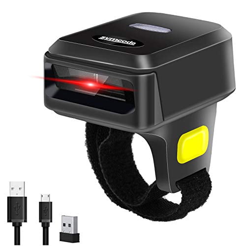 Bluetooth Ring 1D 2D QR Barcode Scanner,Wearable Wireless Finger Mini Bar Code Reader Scanner Compatible for Windows, Mac OS, Android 4.0+, iOS Support Scan QR