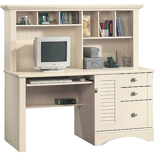 Sauder Harbor View Computer Desk With Hutch Antiqued White