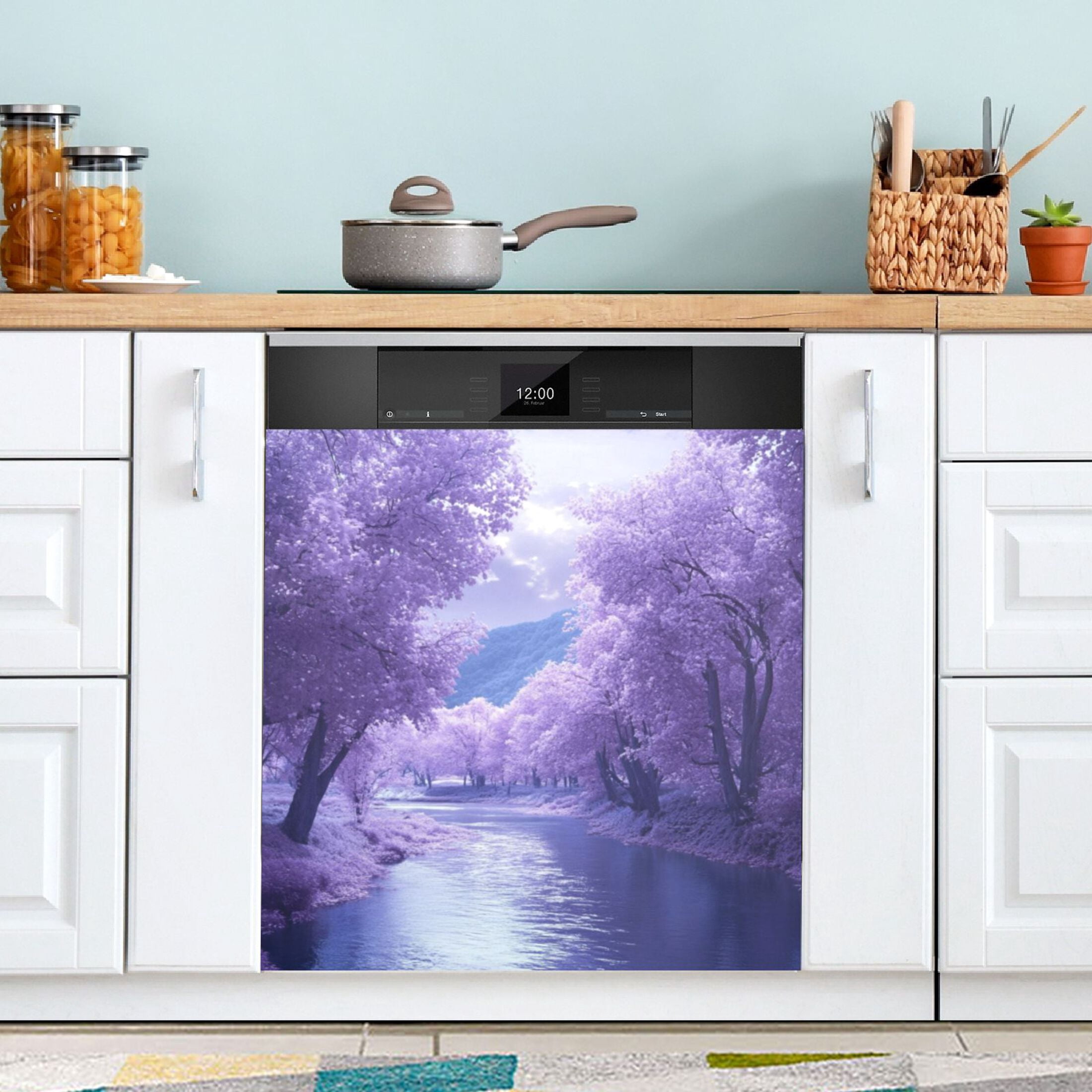 Dishwasher Magnetic Sticker 23x26 Inch Refrigerator Magnetic Sticker Washing Machine Magnetic Sticker Kitchen Panel Magnetic Sticker Home Decor Purple River Picture