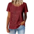 thumbnail image 4 of cocolona Womens Sequin Short Sleeve Tops Sparkly Crew Neck T-shirts Summer Casual Loose Tops Base Tees Blouses, 4 of 6