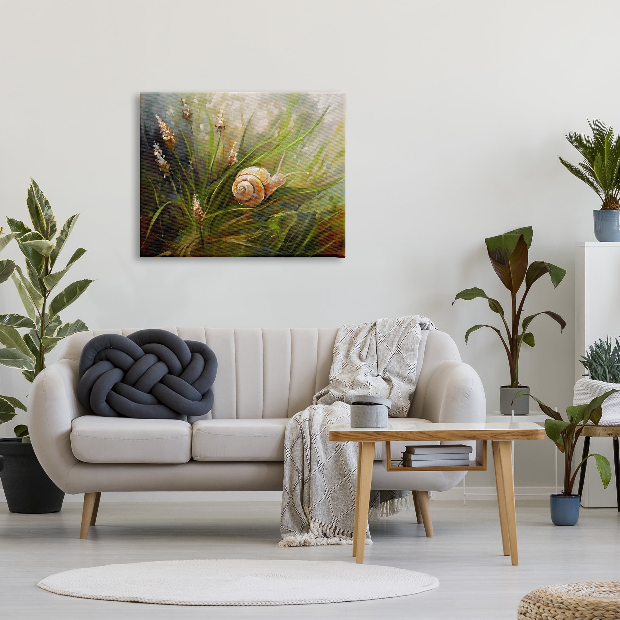 Stupell Industries Snail on Greenery Painting Animals & Insects Painting Gallery Wrapped Canvas Art Print Wall Art, 40 x 30