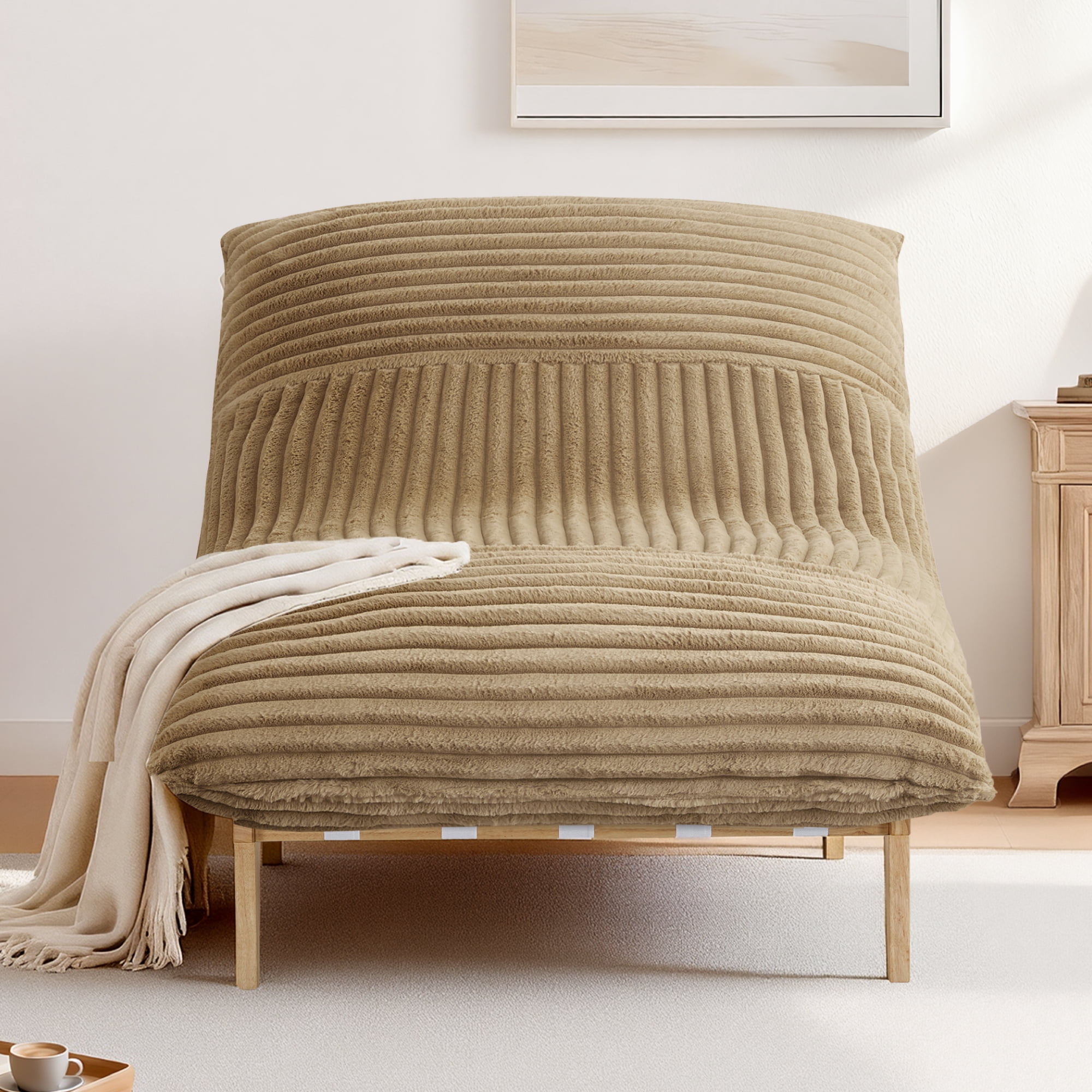 Spruce & Spring Oversized Cloud Accent Chair, Upholstered Lounge Chair with Deep Seat and Plush Cushions, Brown Faux Fur