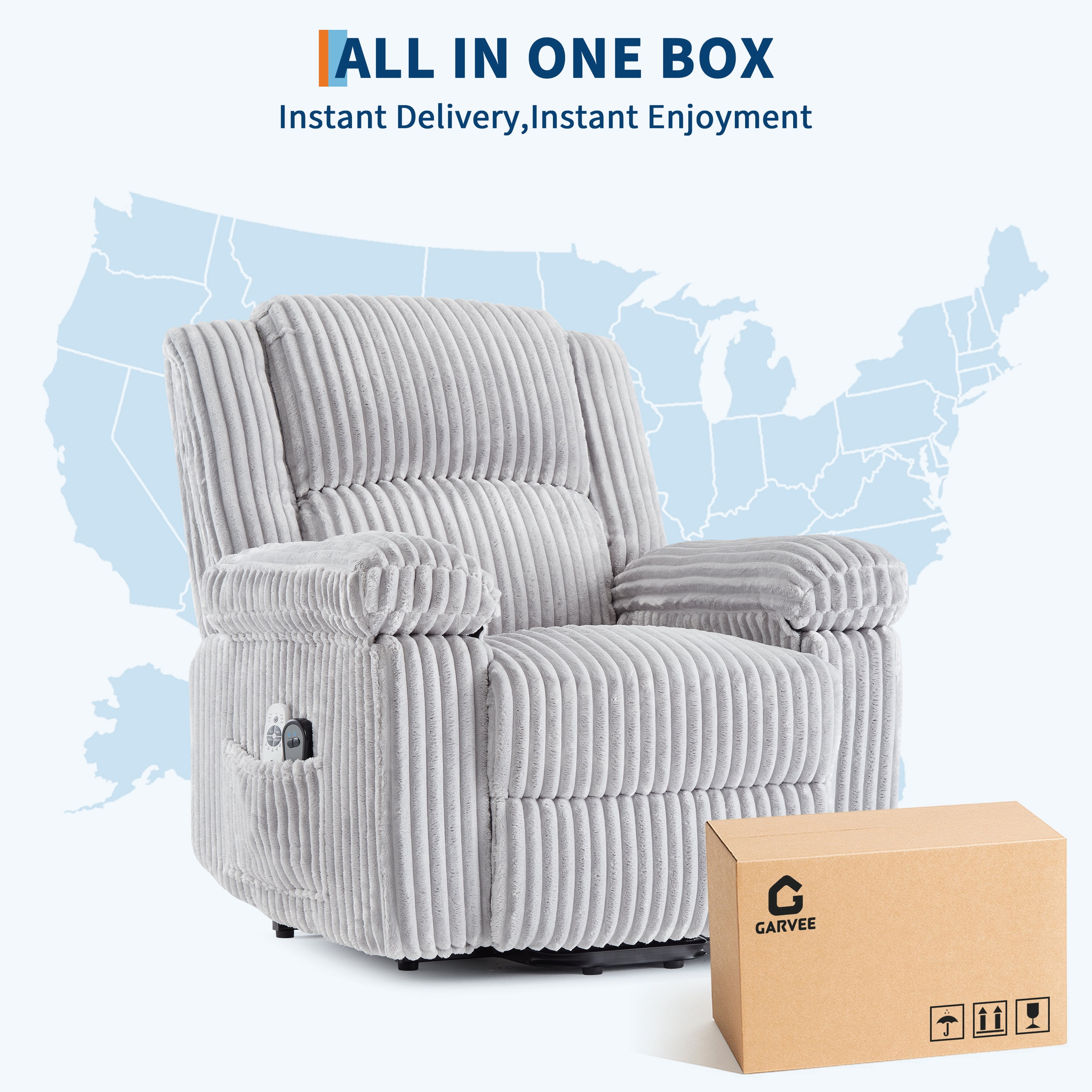 Garvee Electric Power Lift Recliner Chair Sofa with Massage and Heat,4 Positions,Side Pockets,Grey