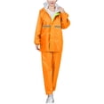 thumbnail image 2 of Kabnic Striped Reflective Rain Suits for Women - Waterproof Hooded Jacket & Pants Set, Safety Outdoor Work Raincoat, Lightweight & Durable, Orange, 2 of 6