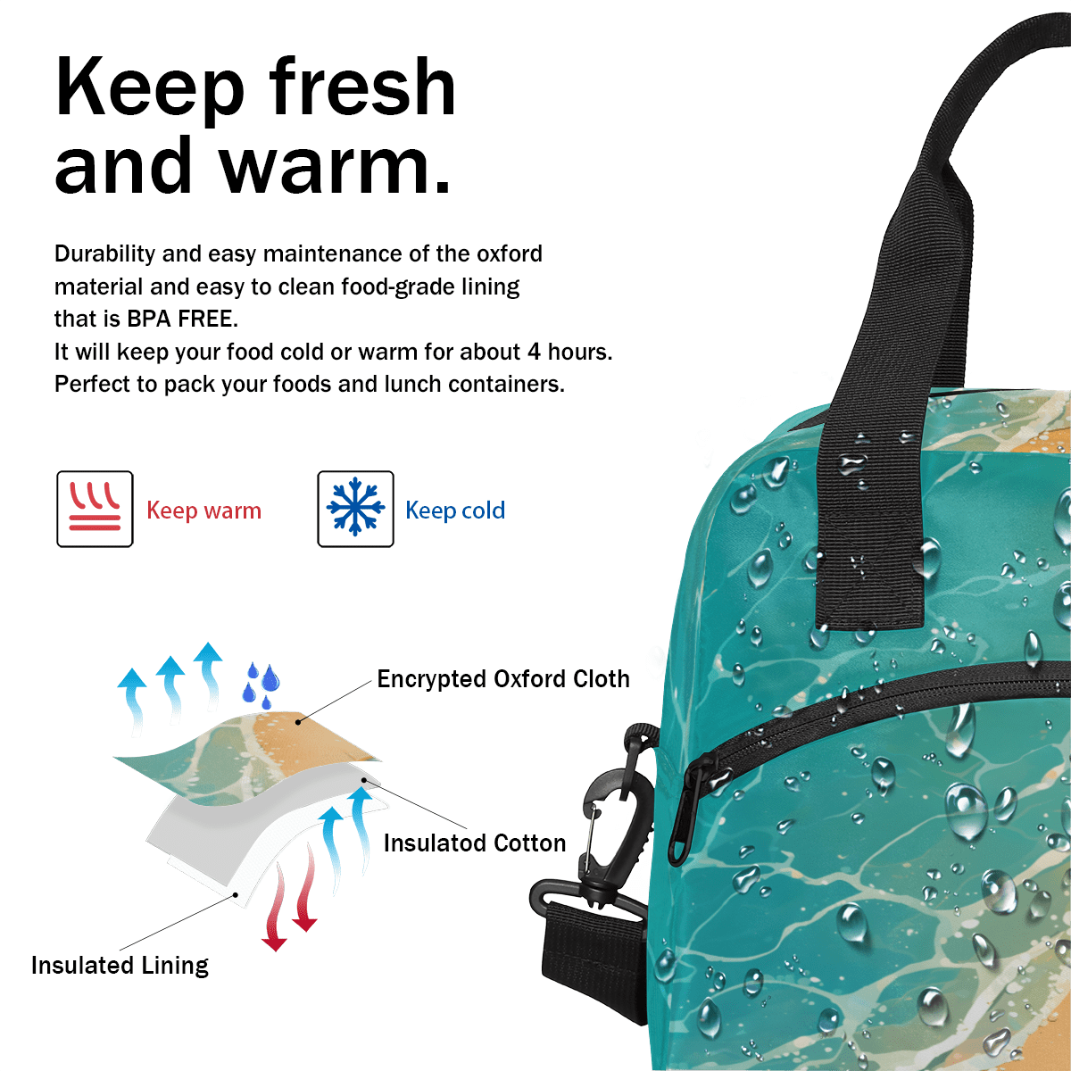 Herdesigns Ocean Insulated Lunch Bag for Women Men Adults Large Reusable Lunch Box Tropical Island Coastal Leakproof Cooler Tote Bags with Adjustable Shoulder Strap