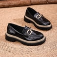 thumbnail image 5 of Women's Platform Loafers Wide Width, Patent Leather Metal Buckle Casual Shoes, British Style Chunky Sole Low Heel Dress Shoes, Black, 5 of 9