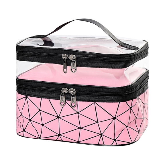 Makeup Bags Double Layer Travel Storage Cosmetic Cases Make-up Organizer Toiletry Bags Water-resistant for Women Makeup Brush Bag,Pink