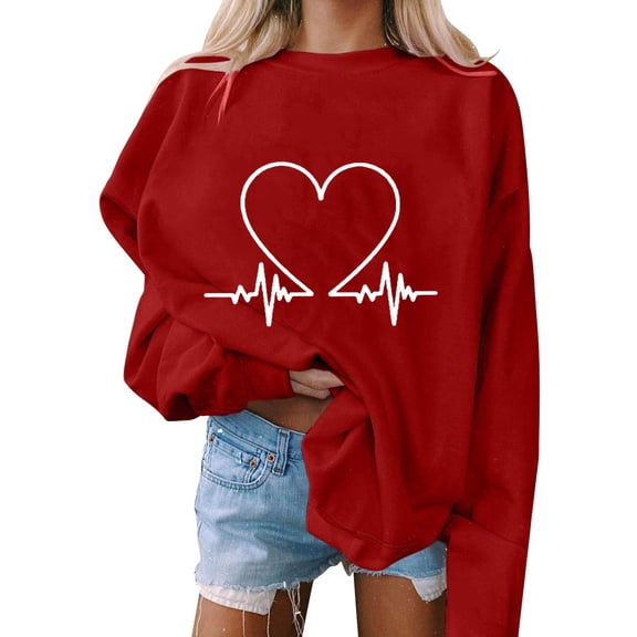 Womens Valentine'S Day Tee Fashion Print Jumper Womens Casual Clothing,Red,M
