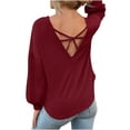 thumbnail image 4 of ZQGJB Waffled Knitted Sweater Tops for Women Casual Solid Color Puff Long Sleeve Crewneck Pullover Sweatshirts Loose Lightweight Comfy Baggy Blouse with Pockets Wine L, 4 of 5