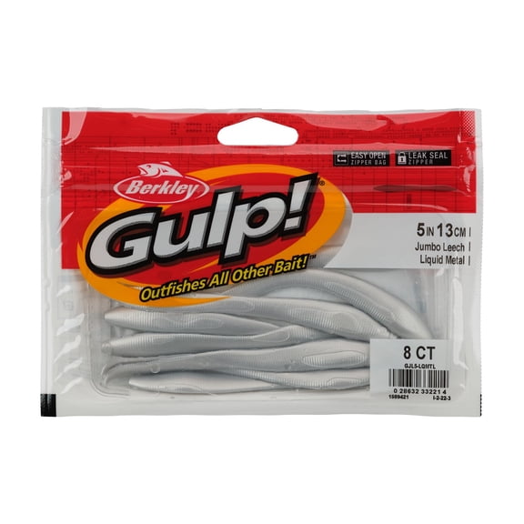 Berkley Gulp!® Jumbo Leech, 5 in, Leeches, Liquid Metal (8 Count)