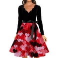 thumbnail image 3 of Valentines Day Dresses Fit and Flare Dress with Heart Print Pattern Ribbon Waist for Women Vintage Hot Pink S, 3 of 4