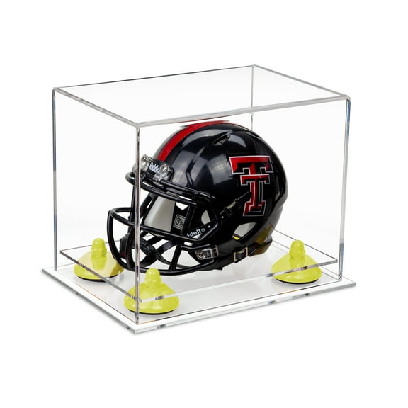 Deluxe Clear Acrylic Mini Football Helmet Display Case (not Full Size) with Yellow Risers and Clear Base (A003-YR)