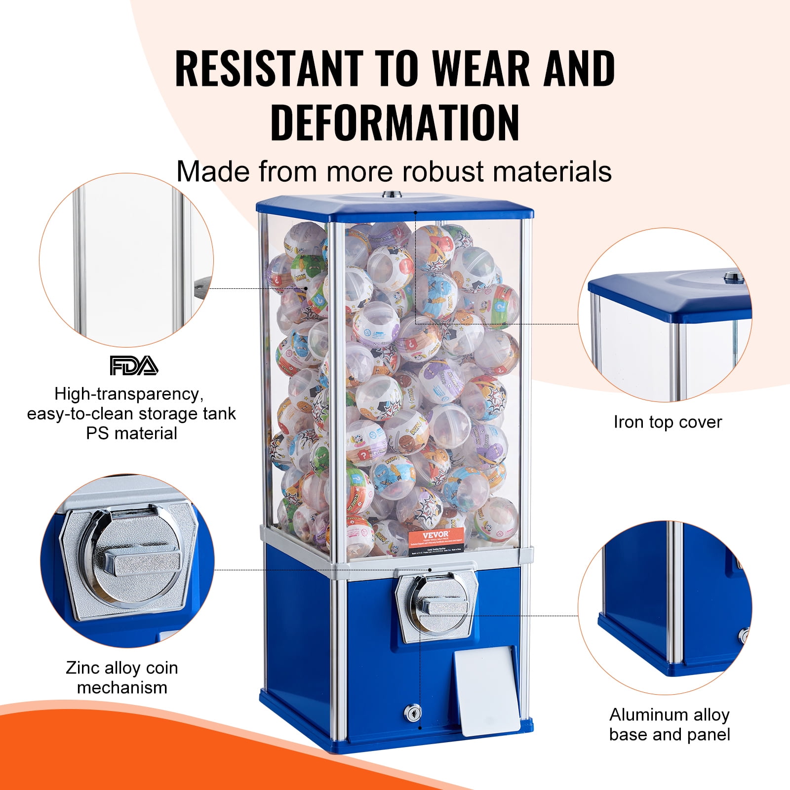 KFFKFF 25"H Gumball Machine - Vending Coin Bank with Vintage Gumball Dispenser, PS Blue