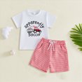 thumbnail image 2 of KPOPLK Toddler Baby Boy Clothes 3 6 9 12 18 Months 2 3T 4T Tractor Letter Print Shirt Plaid Shorts Set Outfits 2 PCS(12-18 Months,Watermelon Red), 2 of 4