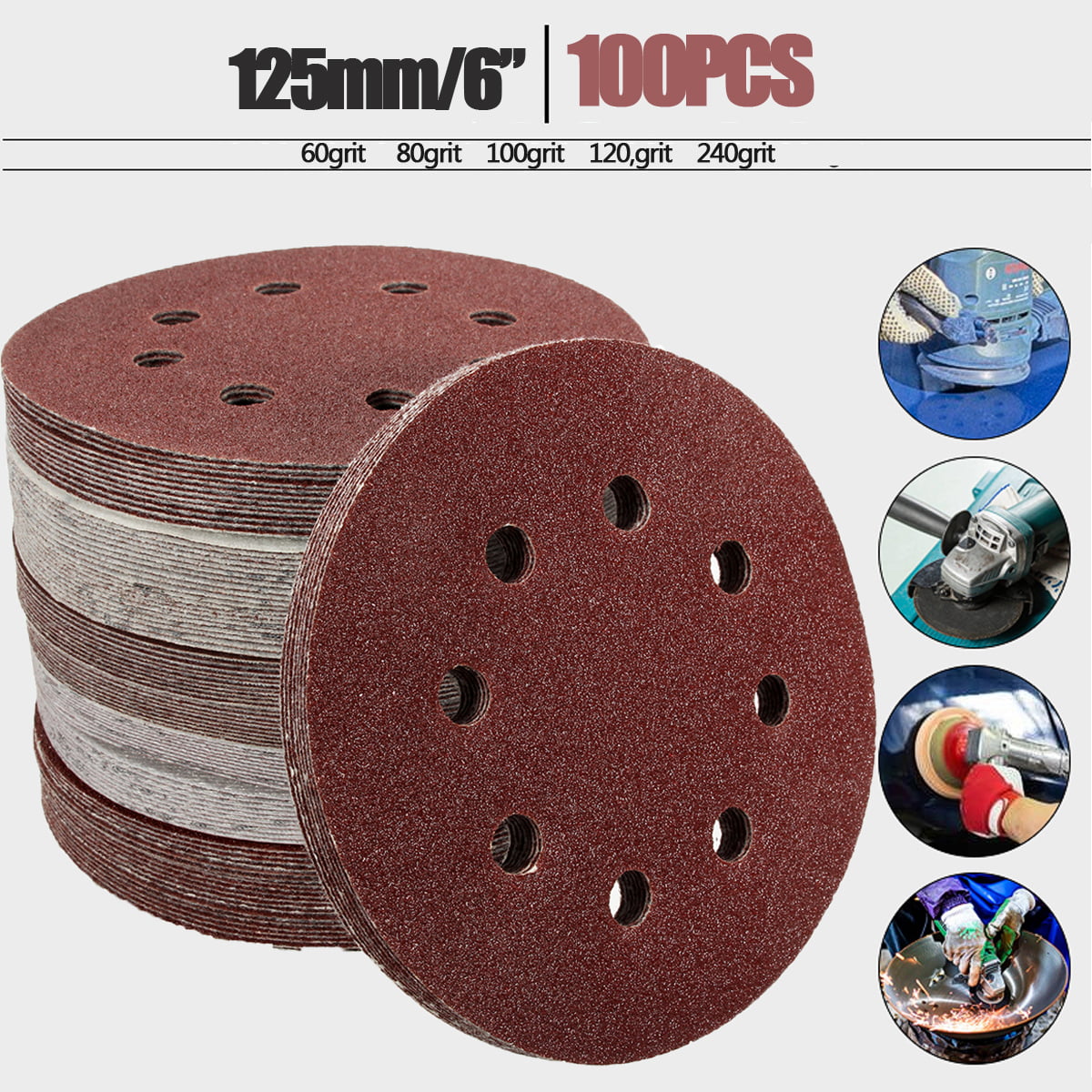 125mm Polishing Grinding Sanding Discs Sandpaper 8 Hole Disc Tool Accessory 